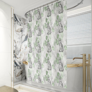 Elegant Black White Silver Tiger Pattern Shower Curtain