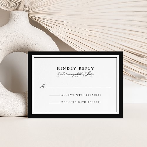 Elegant Black  White Simple Border Wedding RSVP Card