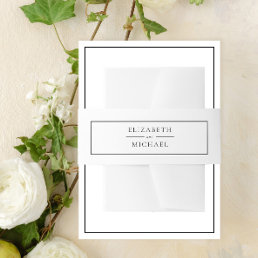 Elegant Black &amp; White Simple Minimalist Wedding Invitation Belly Band