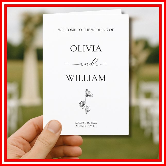 Elegant Black & White Simple Minimalistic Wedding Program (Creator Uploaded)