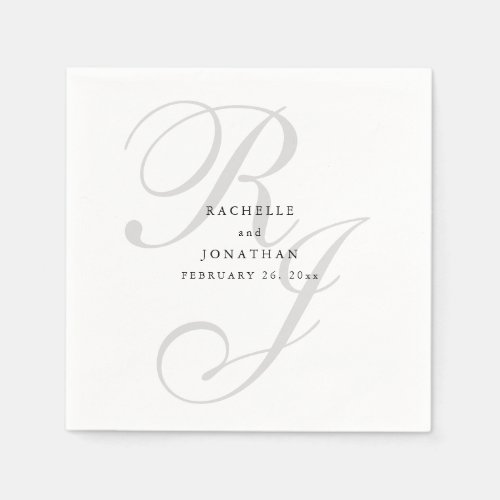 Elegant Black White Simple Monogram Wedding Napkins