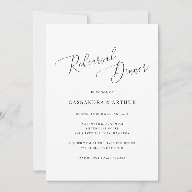 Elegant Black White Simple Rehearsal Dinner Invitation (Front)