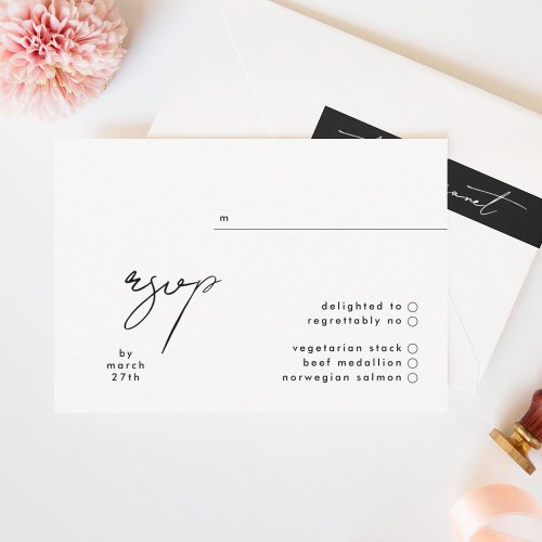 Elegant Black  White Simple Wedding RSVP Card