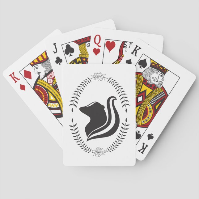 Elegant Black & White Skunk Cameo Silhouette Poker Cards (Back)