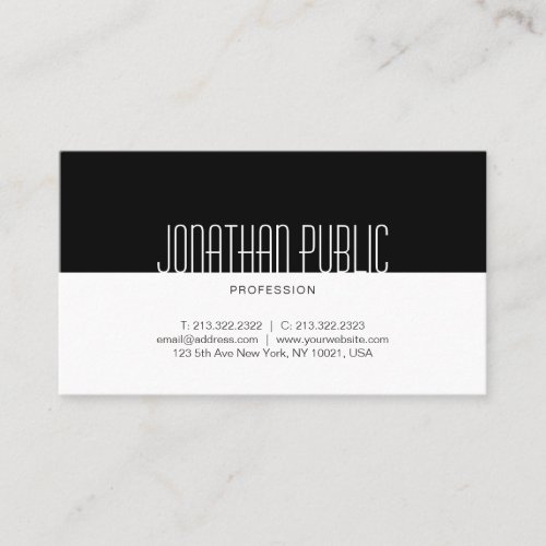 Elegant Black White Sleek Professional Plain Business Card