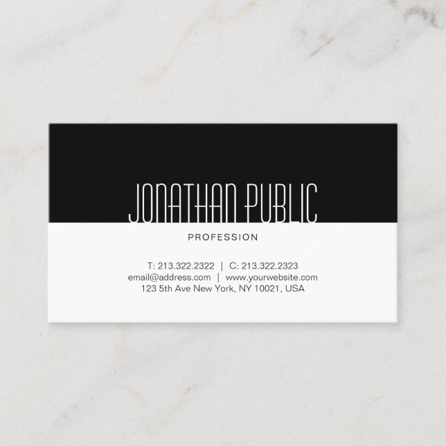 Elegant Black White Sleek Professional Plain Business Card (Front)