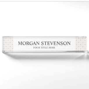 Elegant Black White Small Dots Pattern Name Plate