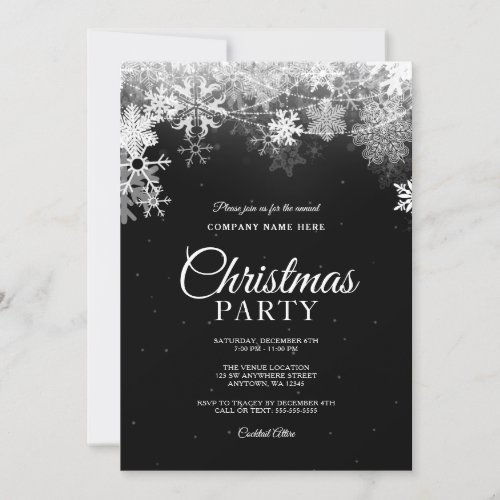 Elegant Black White Snowflake Corporate Christmas Invitation