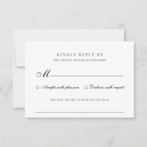 Elegant Black  White Song Request Wedding RSVP Card