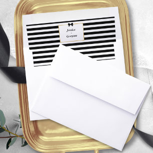 Elegant Black White Stripe Gold Frame Wedding Enve Envelope Liner