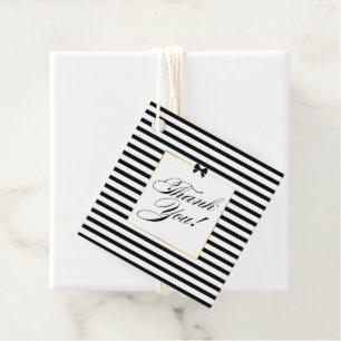 Elegant Black White Stripe Gold Frame Wedding Favor Tags