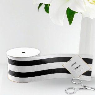 Elegant Black White Stripe Gold Frame Wedding Gift Satin Ribbon