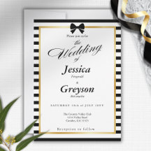 Elegant Black White Stripe Gold Frame Wedding