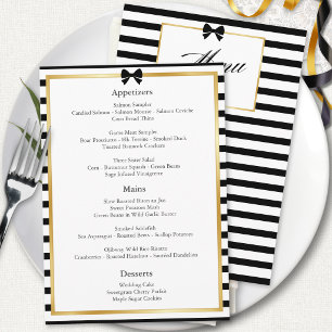 Elegant Black White Stripe Gold Frame Wedding Menu