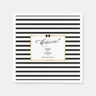 Elegant Black White Stripe Gold Frame Wedding Napkins