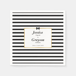 Elegant Black White Stripe Gold Frame Wedding Napkins