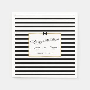 Elegant Black White Stripe Gold Frame Wedding Napkins