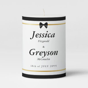 Elegant Black White Stripe Gold Frame Wedding Pillar Candle