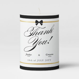 Elegant Black White Stripe Gold Frame Wedding Pillar Candle