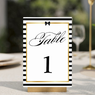 Elegant Black White Stripe Gold Frame Wedding Table Number
