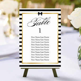 Elegant Black White Stripe Gold Frame Wedding Table Number