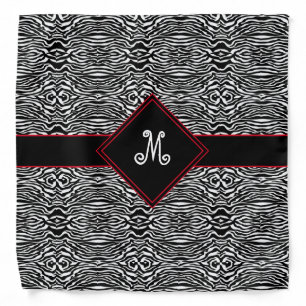 Elegant Black White Stripe Modern Monogram Bandana