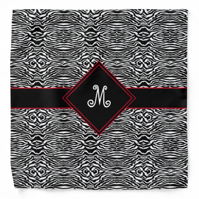 Elegant Black White Stripe Modern Monogram  Bandana (Front)