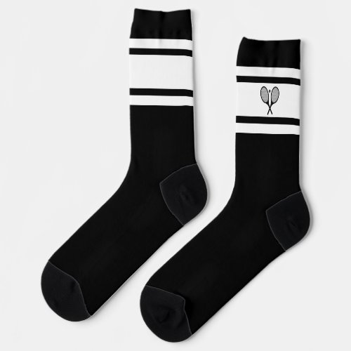 Elegant Black White Stripe Tennis Racket Athletic Socks