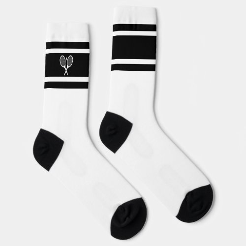 Elegant Black White Stripe Tennis Racket Athletic Socks