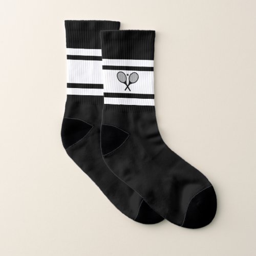 Elegant Black White Stripe Tennis Racket Socks
