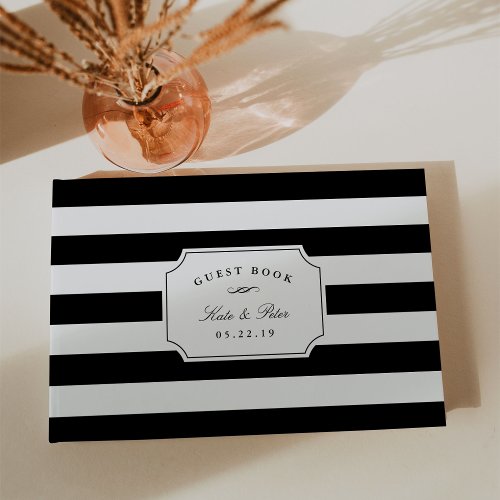 Elegant Black  White Stripe Wedding Guest Book