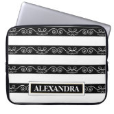 Modern Stripe Monogram w/ Designer Pattern Laptop Sleeve