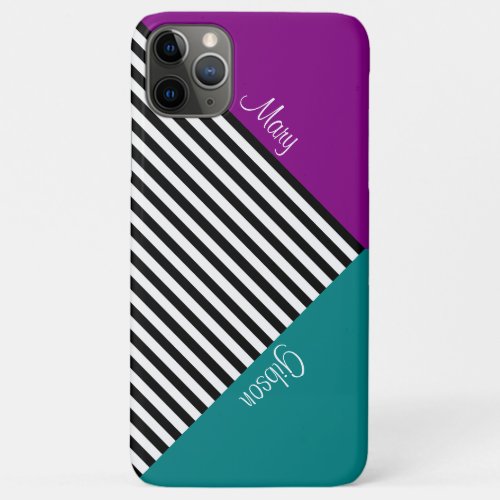 Elegant Black White Striped Purple Violet and Teal iPhone 11 Pro Max Case