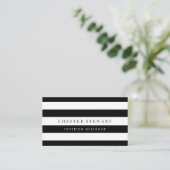 Elegant Black White Striped - Simple Minimalist Business Card (Standing Front)
