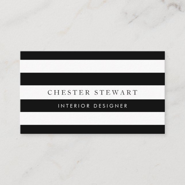 Elegant Black White Striped - Simple Minimalist Business Card (Front)