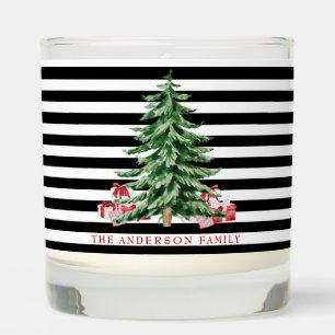 Elegant Black White Stripes Christmas Tree Gifts Scented Candle