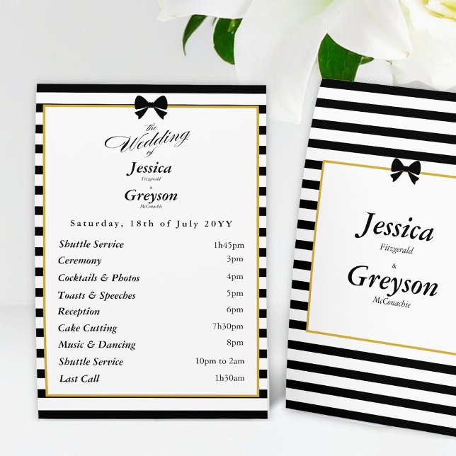 Elegant Black White Stripes Gold Wedding Program Paper Table Tent (Creator Uploaded)