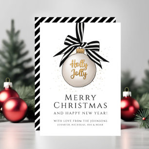 Elegant Black White Stripes Merry Christmas Card