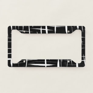 Elegant black &white stripes pattern license plate frame