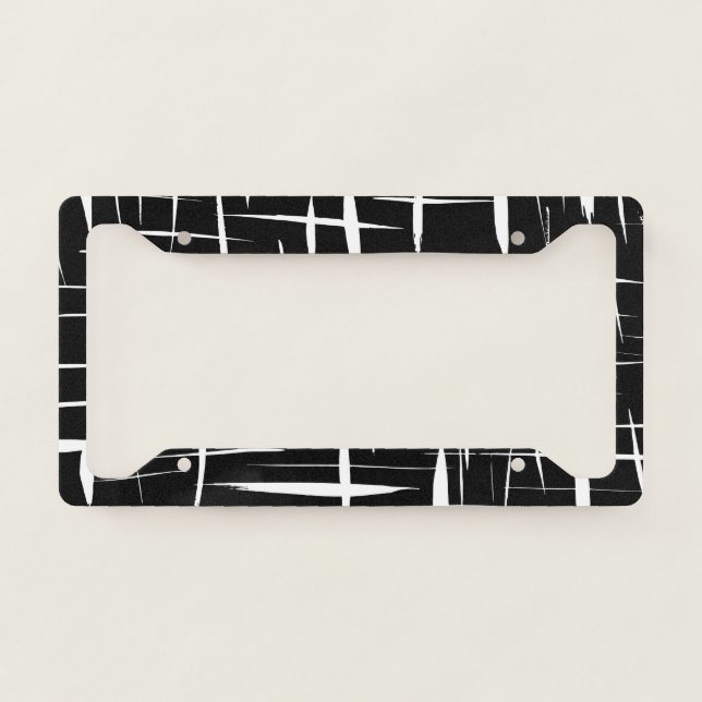 Elegant black &white stripes pattern license plate frame (Front)