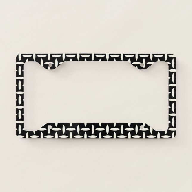 Elegant black &white stripes pattern license plate frame (Front)