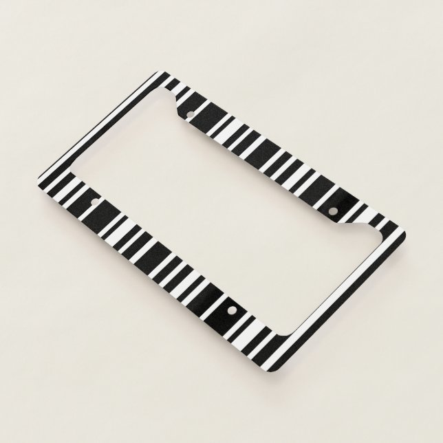 Elegant black &white stripes pattern license plate frame (3/4)