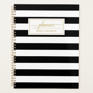Elegant Black White Stripes Pattern Planner