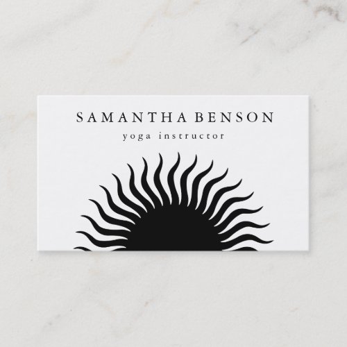 Elegant Black  white Sun Logo Yoga Business Card