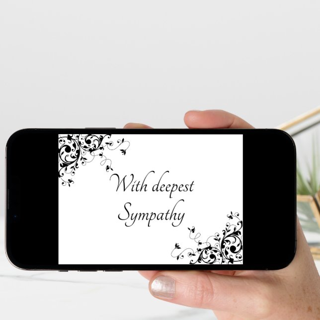 Elegant Black & White Swirls Sympathy Card (Front Digital)