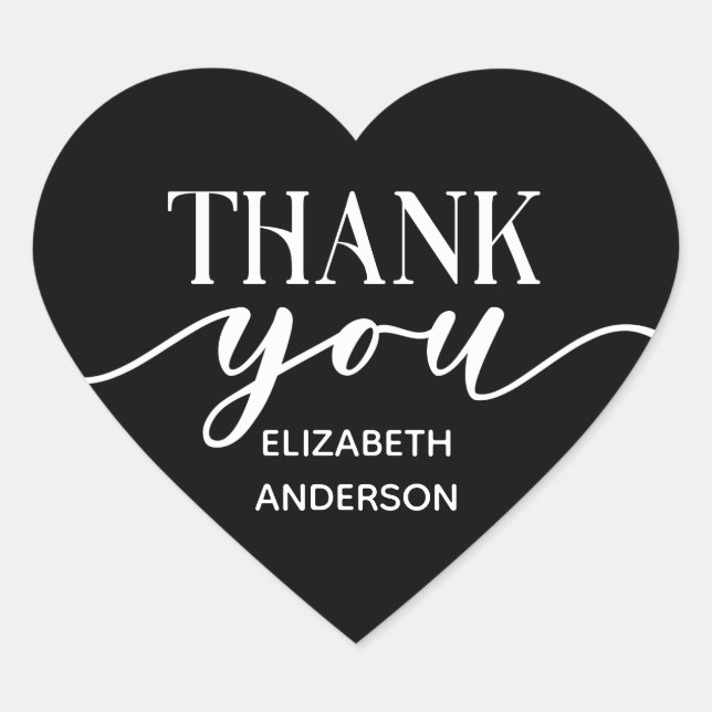 Elegant Black White Thank You Heart Sticker (Front)