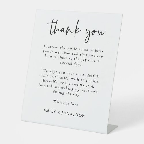 Elegant Black White Thank You Letter Wedding Pedestal Sign