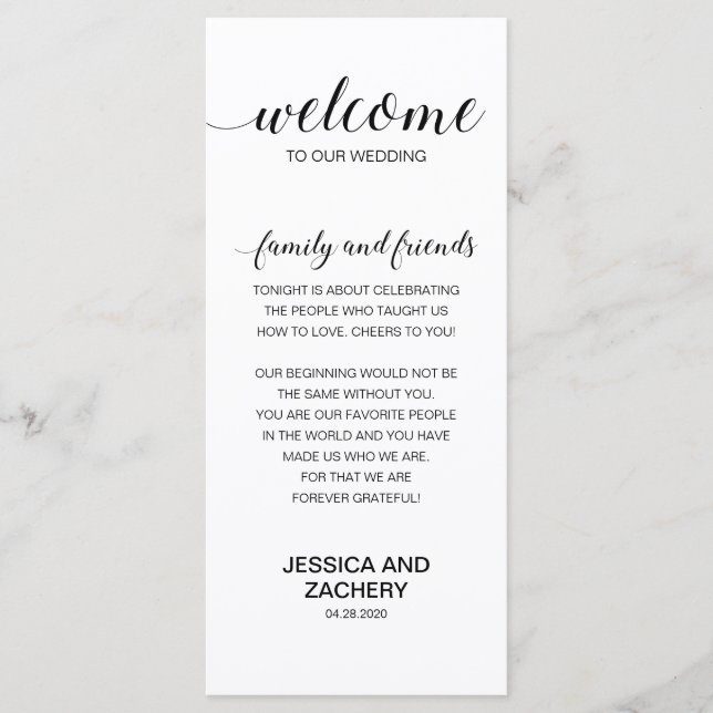 Elegant Black White Thank You to Wedding Guests Program (Front)