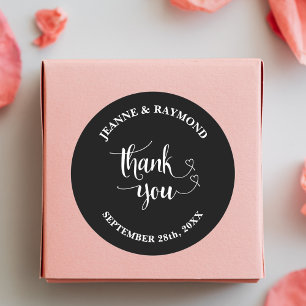 Elegant Black & White Thank You Wedding Favor  Classic Round Sticker