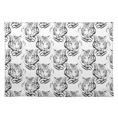 Elegant Black  White Tiger Head Print Design Cloth Placemat